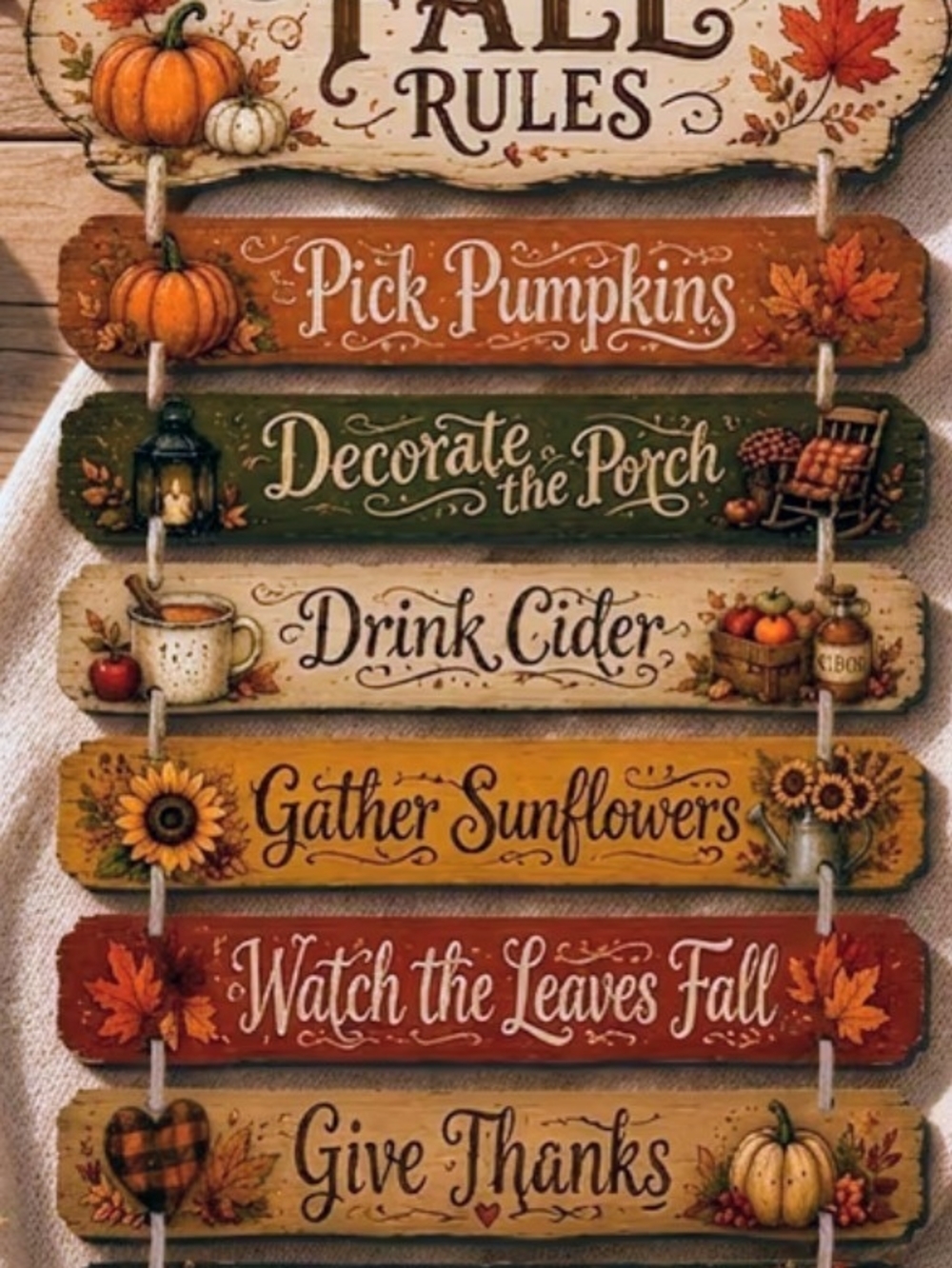Autumn Rules Fall Wall Sign Art- Multi-Color Rustic Farmhouse Decor 8x10 Print